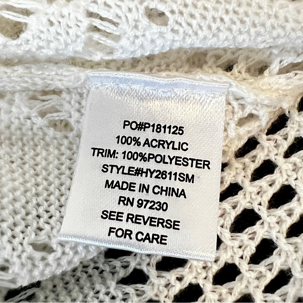 Absolutely Famous Open Knit Cardigan Duster Sz XL White Lower Embroidered Mesh - Picture 10 of 11